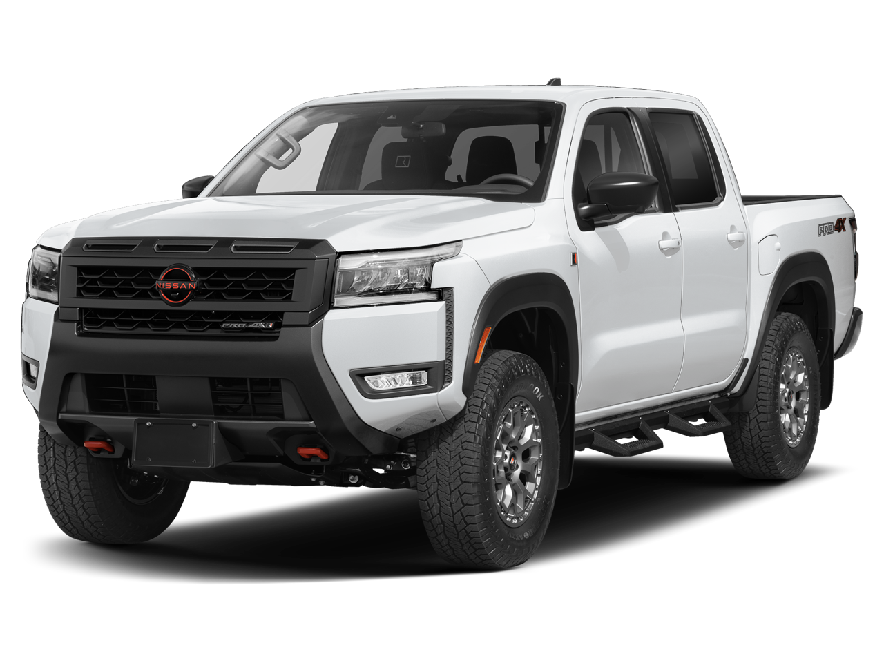 2026 Nissan Frontier PRO-4X w/R Package in Glacier White — front three-quarter view