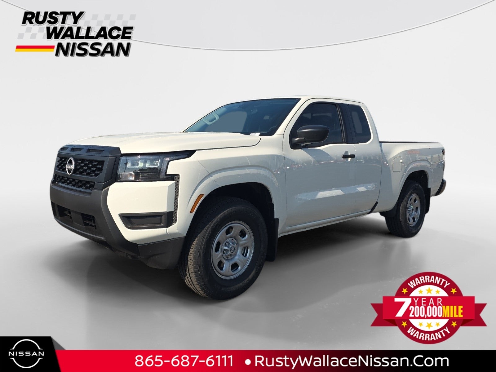 2026 Nissan Frontier S in Glacier White — front three-quarter view