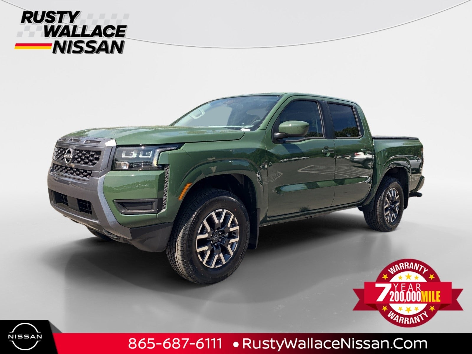 2026 Nissan Frontier SV in Tactical Green Metallic — front three-quarter view