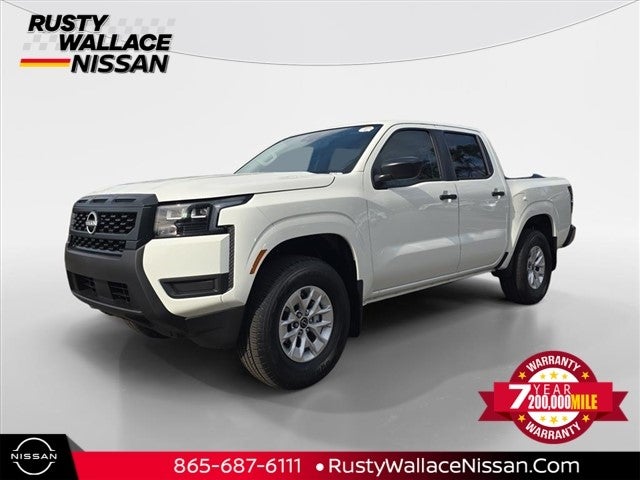 2026 Nissan Frontier S in Glacier White — front three-quarter view