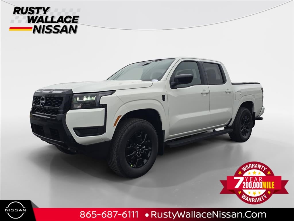 2026 Nissan Frontier SV in Glacier White — front three-quarter view