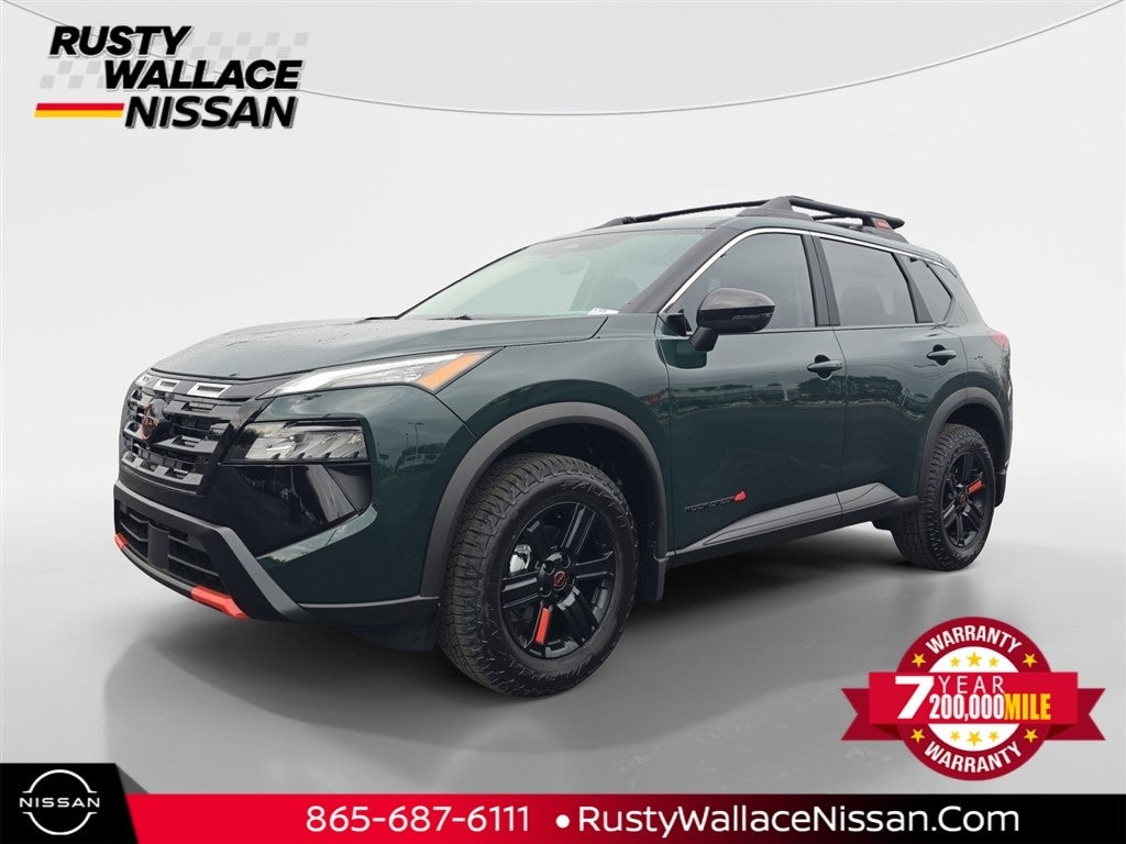 2026 Nissan Rogue Rock Creek in Obsidian Green — front three-quarter view
