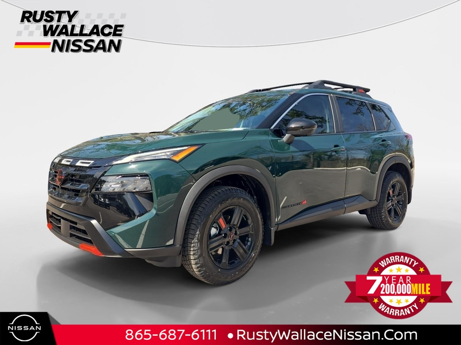 2026 Nissan Rogue Rock Creek in Obsidian Green — front three-quarter view