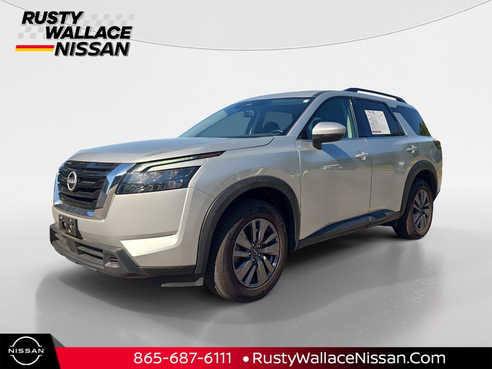 2025 Nissan Pathfinder SV in Brilliant Silver Metallic — front three-quarter view