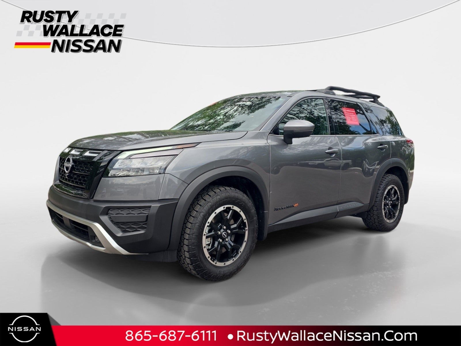 2025 Nissan Pathfinder Rock Creek in Gun Metallic — front three-quarter view