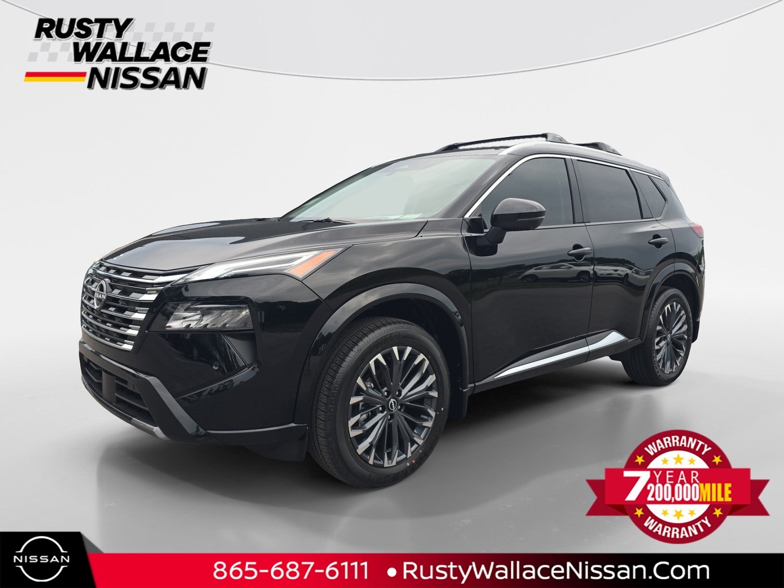 2026 Nissan Rogue Platinum in Super Black — front three-quarter view