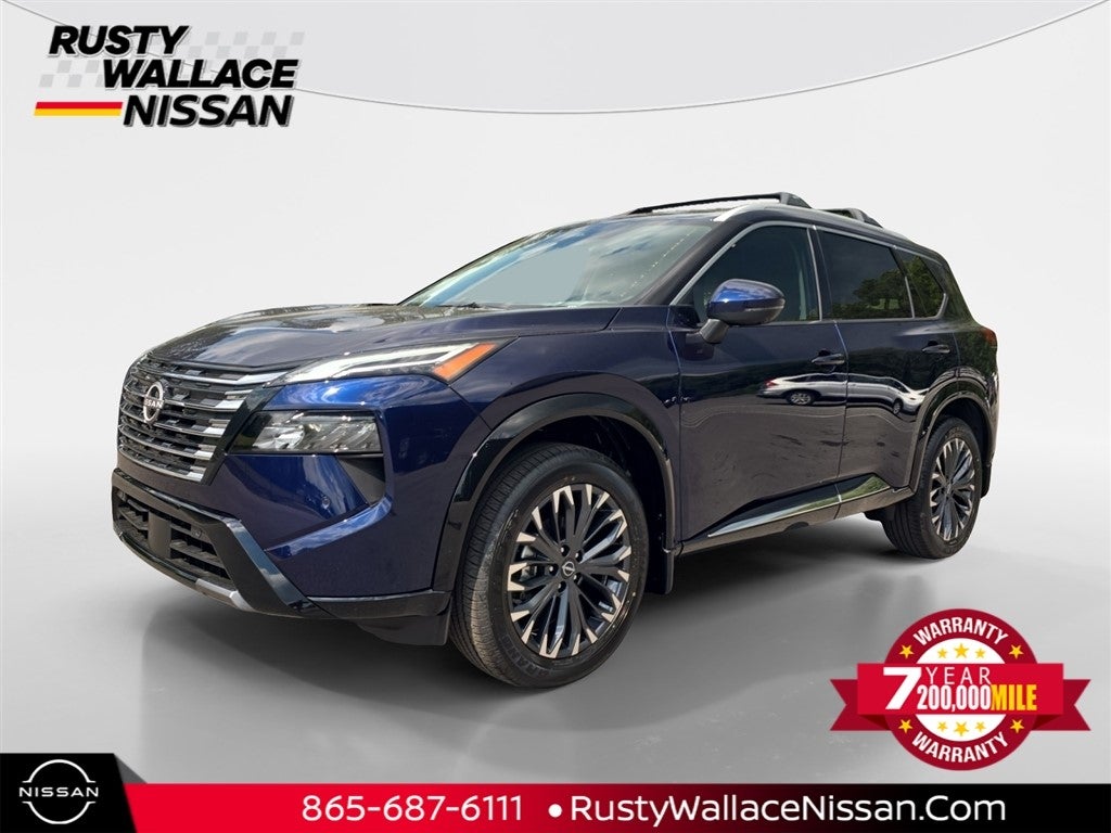 2026 Nissan Rogue Platinum in Deep Ocean Blue Pearl — front three-quarter view